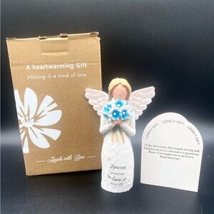 NEW Engraved ”Forever” Angel Figurine with Bouquet Flowers - Resin - 5” Tall